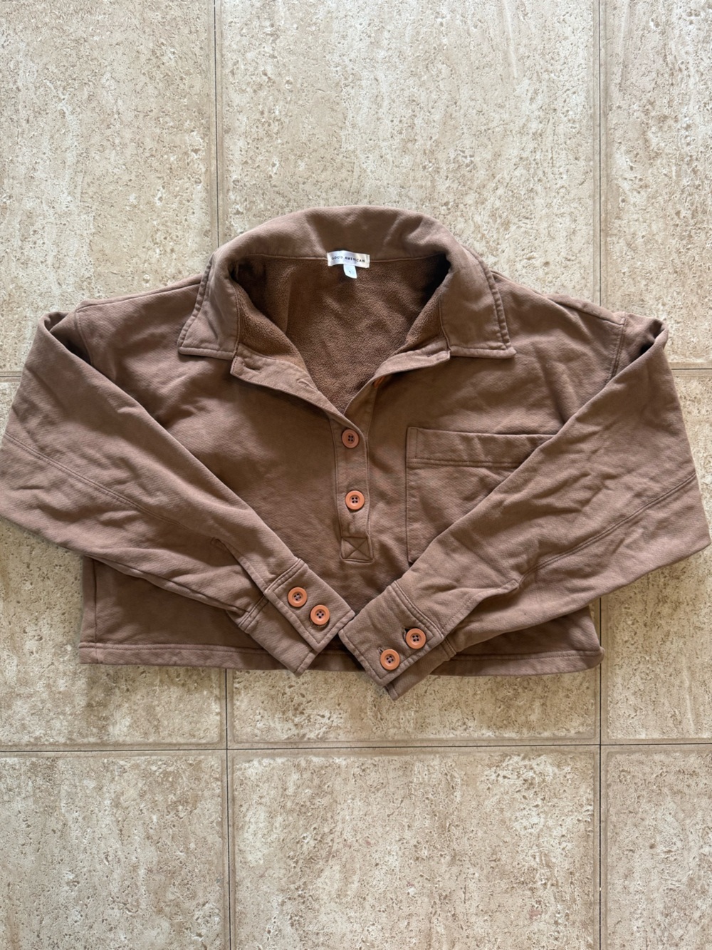 Good American Brown Button-Front Thick Top
